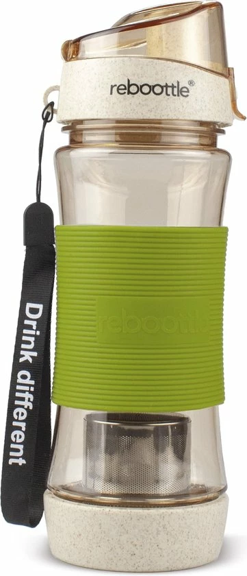 Reboottle - Tea - Drinkfles Met Theefilter - Thee Infuser - Theefles - 450ml - Beige/Groen 3 Reboottle - Tea - Drinkfles Met Theefilter - Thee Infuser - Theefles - 450ml - Beige/Groen