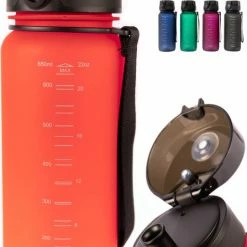 Drinkfles Volwassenen En Kinderen - 650ml Rood - Sport Bidon Drinkbus - King Mungo KMDF046
