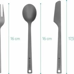 Navaris Campingbestek Van Titanium - Set Met Vork, Mes En Lepel - Bestekset Voor Onderweg En Op Reis - Inclusief Karabijnhaak En Bewaarzakje -Isoproducts Gecertificeerd winkel 550x473 3