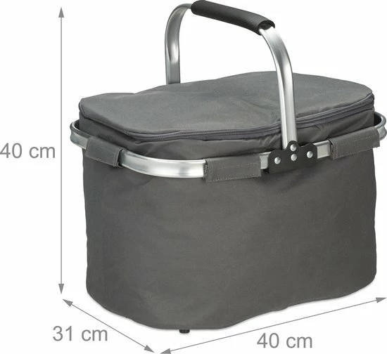 Relaxdays Boodschappenmand - Boodschappentas - Picknickmand - Mandje - Koeltas - 27 Liter - Grijs 8 Relaxdays Boodschappenmand - Boodschappentas - Picknickmand - Mandje - Koeltas - 27 Liter - Grijs - Afbeelding 6