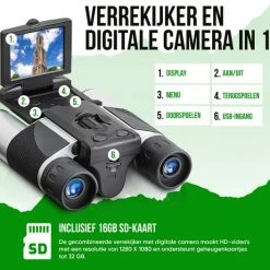 Cofornye Verrekijker Met Camera | Digitale Camera En Verrekijker | 8 X Vergroten 25mm Binoculair | Inclusief 16GB SD-kaart | Zwart/Grijs -Isoproducts Gecertificeerd winkel 550x527