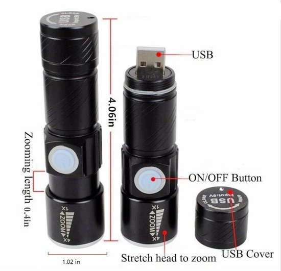 Merkloos LED Zaklamp Oplaadbaar 1000 Lumen USB Alight 5 Merkloos LED Zaklamp Oplaadbaar 1000 Lumen USB Alight - Afbeelding 3