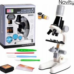 Novity® Microscoop Voor Kinderen - Junior Microscoop - Veel Accessoires - Biologisch - Wetenschap - Educatief - Tot X1200 - LED Verlichting - Kinder Speelgoed - Sinterklaas - Kerst - Wit