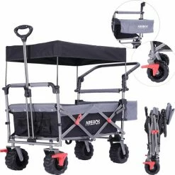AREBOS Luxe Bolderkar Met Kap - Opvouwbare Handkar - Trolley Rood-grijs