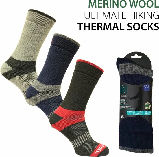 Norfolk Wandelsokken - 60% Merinowollen Outdoor Thermosokken - Ultieme Volledig Gedempt Thermische Sportsokken - Grijs - Maat 43-46 - Voyager 3 Norfolk Wandelsokken - 60% Merinowollen Outdoor Thermosokken - Ultieme Volledig Gedempt Thermische Sportsokken - Grijs - Maat 43-46 - Voyager