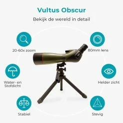 Vultus Spotting Scope – 20-60x80 – Monokijker Verrekijker - Monoculair Met Statief – Vogelkijker Inclusief Handstrap – Verrekijker Vogelsspotten – Monokijker Verrekijker – Vultus Casus -Isoproducts Gecertificeerd winkel 550x550 135
