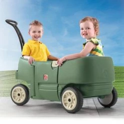Step2 Wagon For Two Plus - Bolderkar Met 2 Zitjes Met Gordels Voor Kinderen - Kunststof Bolderwagen In Groen Met Duwstang - Voor Peuters En Kleuters -Isoproducts Gecertificeerd winkel 550x550 260
