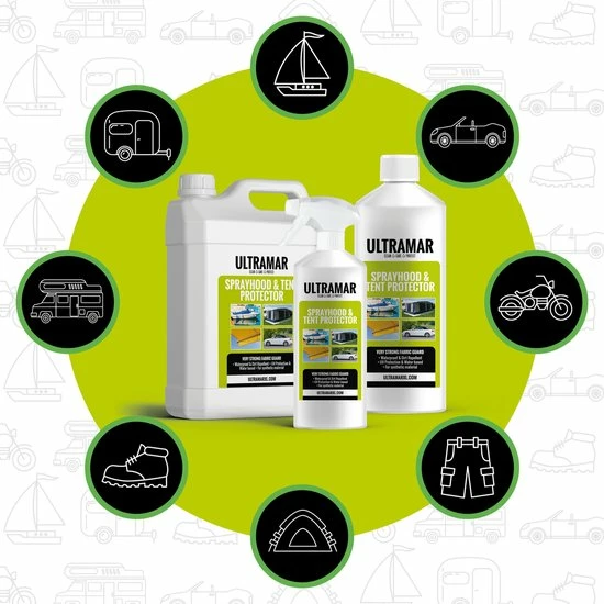 Ultramar - Sprayhood & Tent Protector 2,5L - Impregneermiddel Voor Bootkap, Tent, Cabriodak - Maakt Waterdicht En Geeft Extra Bescherming 5 Ultramar - Sprayhood & Tent Protector 2,5L - Impregneermiddel Voor Bootkap, Tent, Cabriodak - Maakt Waterdicht En Geeft Extra Bescherming - Afbeelding 3