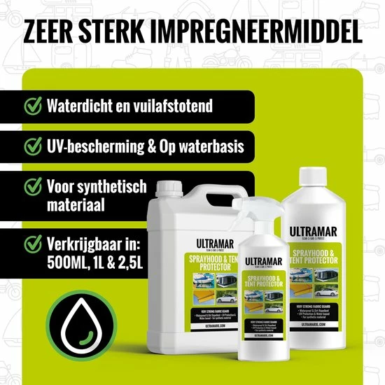 Ultramar - Sprayhood & Tent Protector 2,5L - Impregneermiddel Voor Bootkap, Tent, Cabriodak - Maakt Waterdicht En Geeft Extra Bescherming 6 Ultramar - Sprayhood & Tent Protector 2,5L - Impregneermiddel Voor Bootkap, Tent, Cabriodak - Maakt Waterdicht En Geeft Extra Bescherming - Afbeelding 4