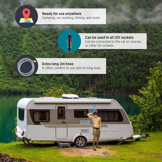 AREBOS Camping Douchekop 12 V Auto Buitentuin Hondendouche Dompelpomp Blauw 5 AREBOS Camping Douchekop 12 V Auto Buitentuin Hondendouche Dompelpomp Blauw - Afbeelding 3