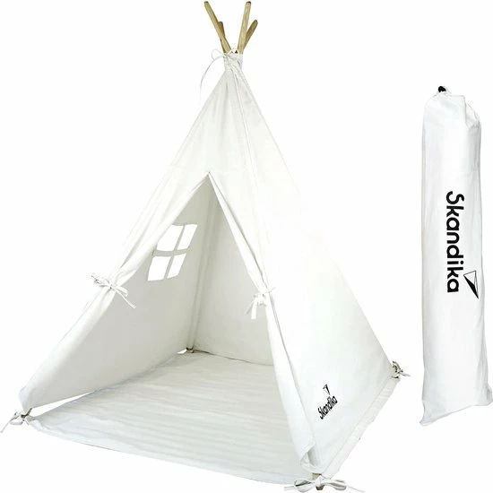 Skandika Tipi Tent Kinderen – Tipi Speeltent Voor Kinderen – Met Gewattteerde Vloermat – Kleine Raam - Katoen – Inclusief Opbergtas – 150 Cm Stahoogte – 115x115x152 Cm (LxBxH) – Kindertent Voor Kinderkamer – Binnen En Buiten – Camping, Tuin – Wit 3 Skandika Tipi Tent Kinderen – Tipi Speeltent Voor Kinderen – Met Gewattteerde Vloermat – Kleine Raam - Katoen – Inclusief Opbergtas – 150 Cm Stahoogte – 115x115x152 Cm (LxBxH) – Kindertent Voor Kinderkamer – Binnen En Buiten – Camping, Tuin – Wit
