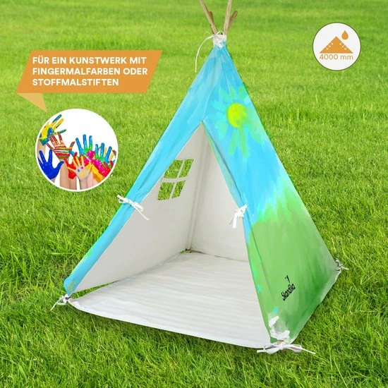 Skandika Tipi Tent Kinderen – Tipi Speeltent Voor Kinderen – Met Gewattteerde Vloermat – Kleine Raam - Katoen – Inclusief Opbergtas – 150 Cm Stahoogte – 115x115x152 Cm (LxBxH) – Kindertent Voor Kinderkamer – Binnen En Buiten – Camping, Tuin – Wit 4 Skandika Tipi Tent Kinderen – Tipi Speeltent Voor Kinderen – Met Gewattteerde Vloermat – Kleine Raam - Katoen – Inclusief Opbergtas – 150 Cm Stahoogte – 115x115x152 Cm (LxBxH) – Kindertent Voor Kinderkamer – Binnen En Buiten – Camping, Tuin – Wit - Afbeelding 2