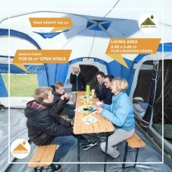Skandika Nimbus 8 Tent – Tenten – Familietent - Campingtent – Voor 8 Personen – Koepeltent – Muggengaas – 3 Zwarte Slaapcabines - 215 Cm Stahoogte – 615 X 605 X 215 Cm (LxBxH) – 5000 Mm Waterkolom – Outdoor, Camping, Tuin – Kamperen – Blauw/wit 16 Skandika Nimbus 8 Tent – Tenten – Familietent - Campingtent – Voor 8 Personen – Koepeltent – Muggengaas – 3 Zwarte Slaapcabines - 215 Cm Stahoogte – 615 X 605 X 215 Cm (LxBxH) – 5000 Mm Waterkolom – Outdoor, Camping, Tuin – Kamperen – Blauw/wit -Isoproducts Gecertificeerd winkel 550x550 795