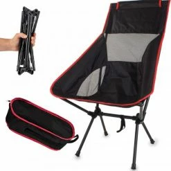 Merkloos Campingstoel Opvouwbaar - Zwart En Rood – Visstoel – Vouwstoel – Strandstoel – Inklapbaar – Lichtgewicht – Outdoor - Camping