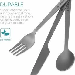 Navaris Campingbestek Van Titanium - Set Met Vork, Mes En Lepel - Bestekset Voor Onderweg En Op Reis - Inclusief Karabijnhaak En Bewaarzakje -Isoproducts Gecertificeerd winkel 550x572 7