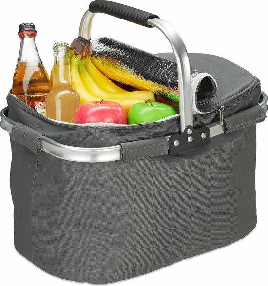 Relaxdays Boodschappenmand - Boodschappentas - Picknickmand - Mandje - Koeltas - 27 Liter - Grijs 3 Relaxdays Boodschappenmand - Boodschappentas - Picknickmand - Mandje - Koeltas - 27 Liter - Grijs