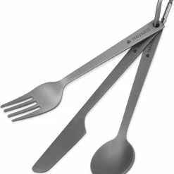 Navaris Campingbestek Van Titanium - Set Met Vork, Mes En Lepel - Bestekset Voor Onderweg En Op Reis - Inclusief Karabijnhaak En Bewaarzakje -Isoproducts Gecertificeerd winkel 550x602 9