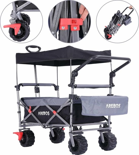 AREBOS Luxe Bolderkar Met Kap - Opvouwbare Handkar - Trolley Rood-grijs 5 AREBOS Luxe Bolderkar Met Kap - Opvouwbare Handkar - Trolley Rood-grijs - Afbeelding 3