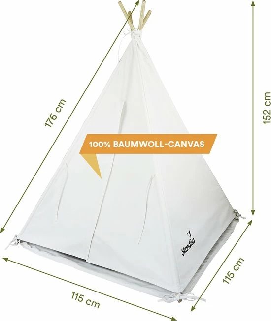 Skandika Tipi Tent Kinderen – Tipi Speeltent Voor Kinderen – Met Gewattteerde Vloermat – Kleine Raam - Katoen – Inclusief Opbergtas – 150 Cm Stahoogte – 115x115x152 Cm (LxBxH) – Kindertent Voor Kinderkamer – Binnen En Buiten – Camping, Tuin – Wit 8 Skandika Tipi Tent Kinderen – Tipi Speeltent Voor Kinderen – Met Gewattteerde Vloermat – Kleine Raam - Katoen – Inclusief Opbergtas – 150 Cm Stahoogte – 115x115x152 Cm (LxBxH) – Kindertent Voor Kinderkamer – Binnen En Buiten – Camping, Tuin – Wit - Afbeelding 6
