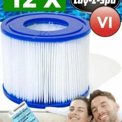 Merkloos 12 X LayZSpa Filter Type VI Onderhoud Filtercartridge - Filterpatroon VI - Reservefilterelement Voor Lay-Z-Spa - Spa Filter Jacuzzi + Serviceboek