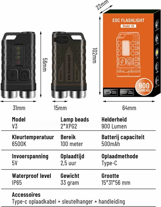 JGS Duo Zaklamp-Led-900 Lumen-USB-C-Oplaadbaar-Sleutelhanger-multifunctioneel-JGS Multicard 10 JGS Duo Zaklamp-Led-900 Lumen-USB-C-Oplaadbaar-Sleutelhanger-multifunctioneel-JGS Multicard - Afbeelding 8